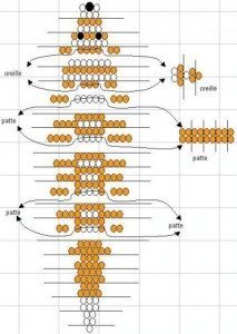 Схема плетения объемной лисы из бисера