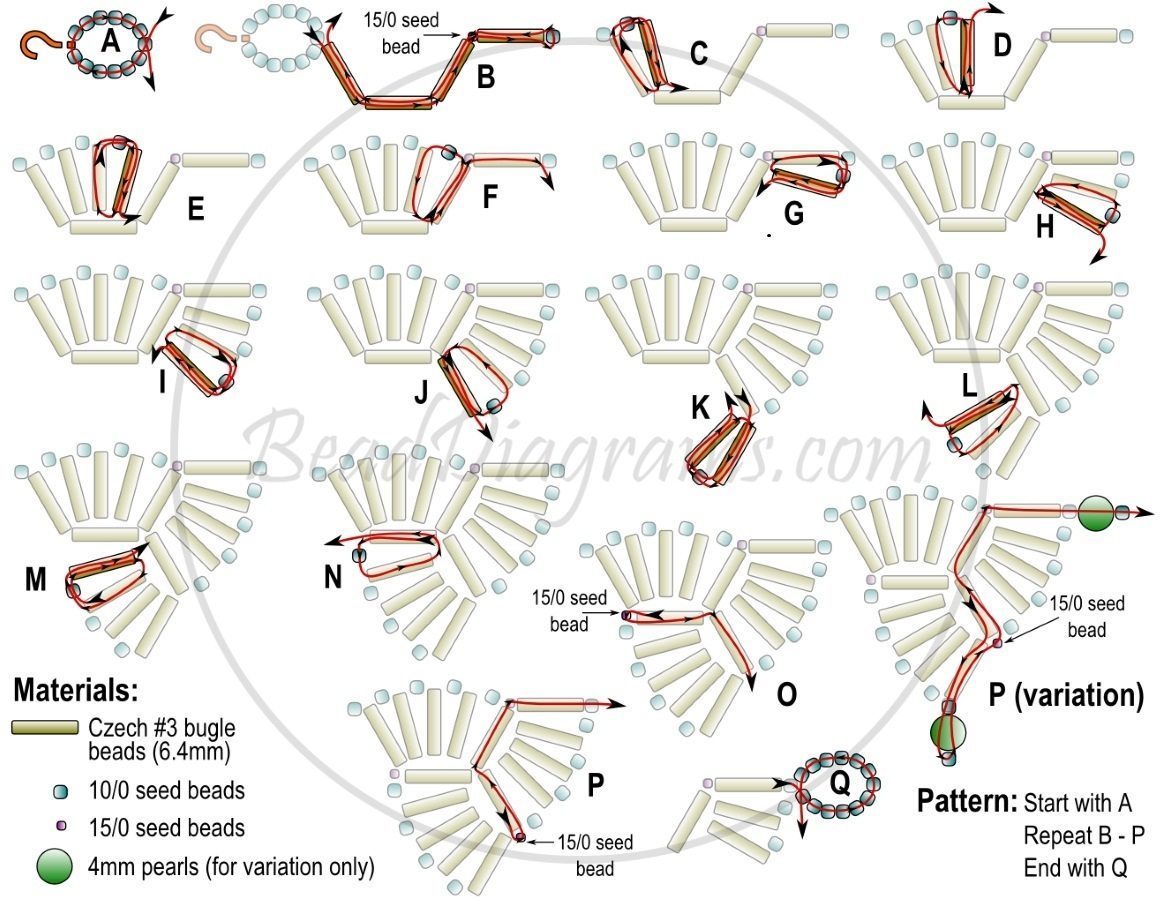 Схема плетения колье из бисера "Треугольники"