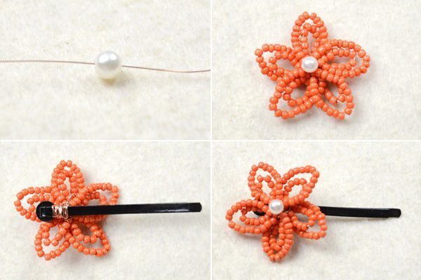 Схема плетения заколки в виде цветка из бисера
