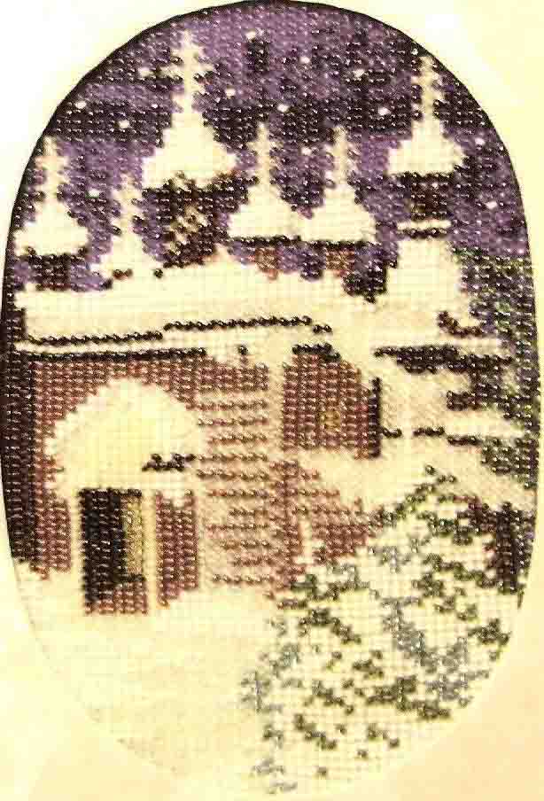 Картина из бисера - зимний домик