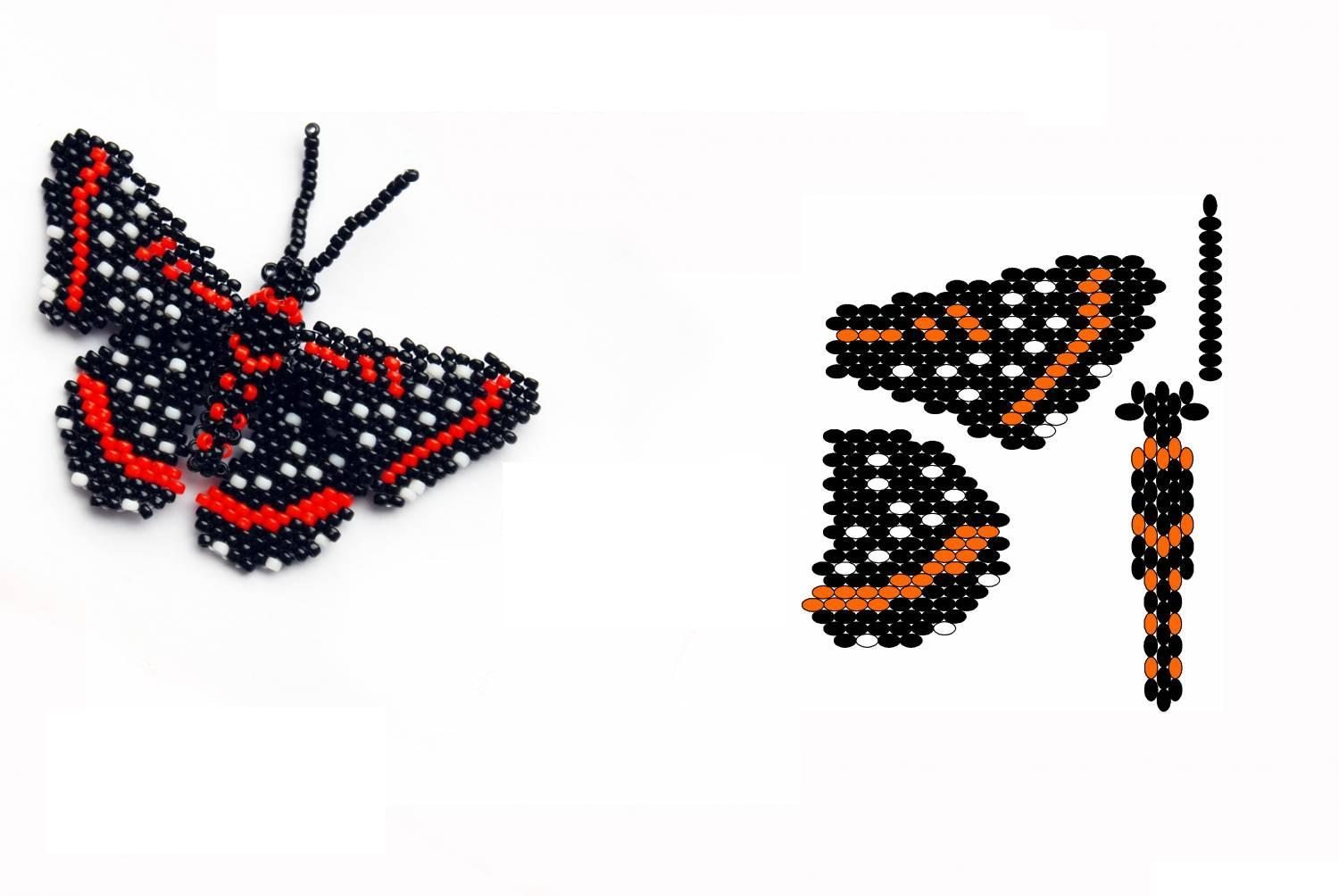 Бабочка из бисера - схема плетения для начинающих