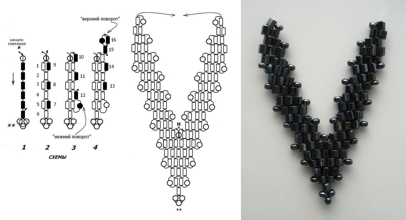 схема плетения листика из бисера и рубки
