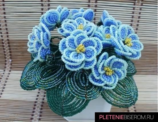 Голубая фиалка из бисера - схема плетения